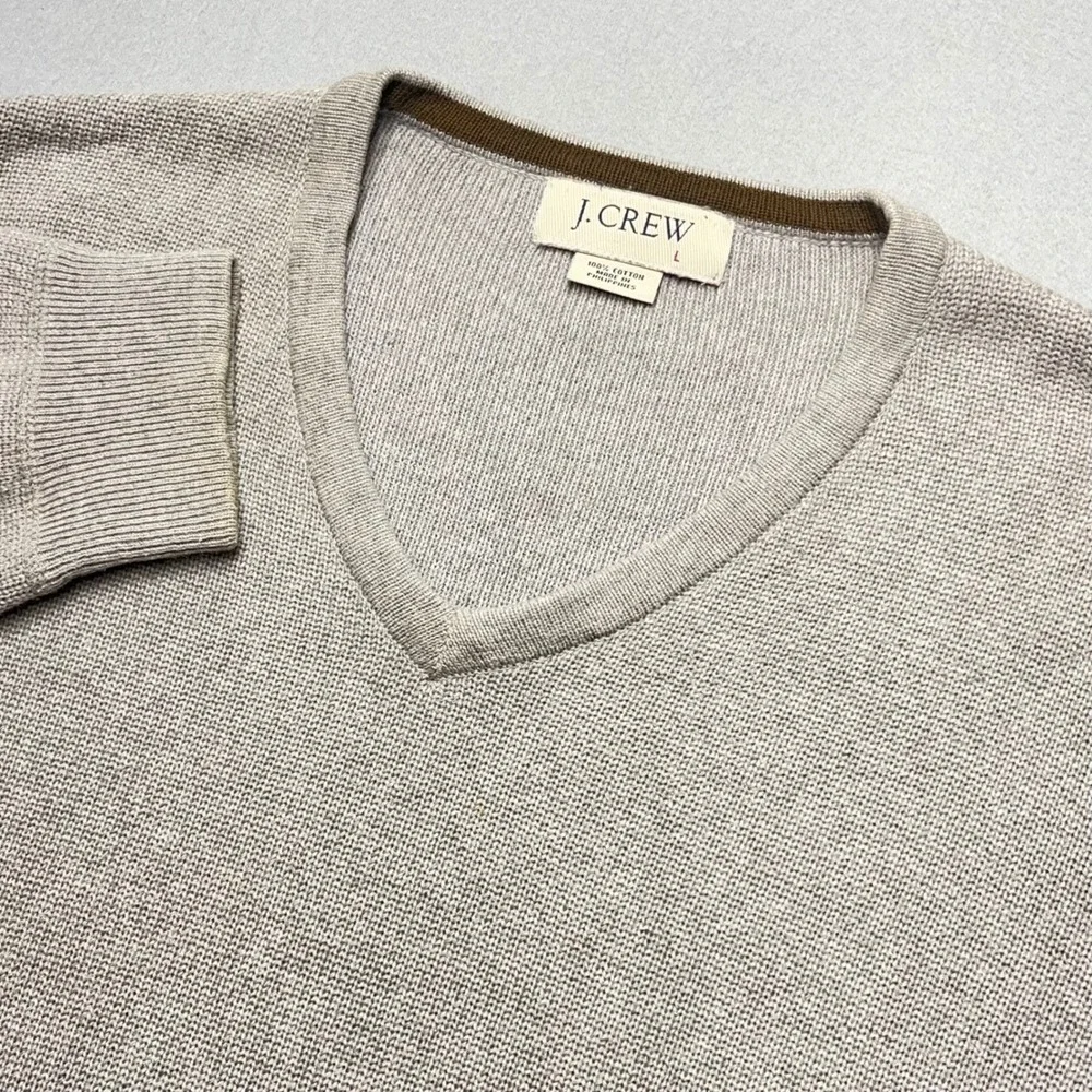 J. Crew Mens V Neck Sweater Light Gray 100% Cotton Size L